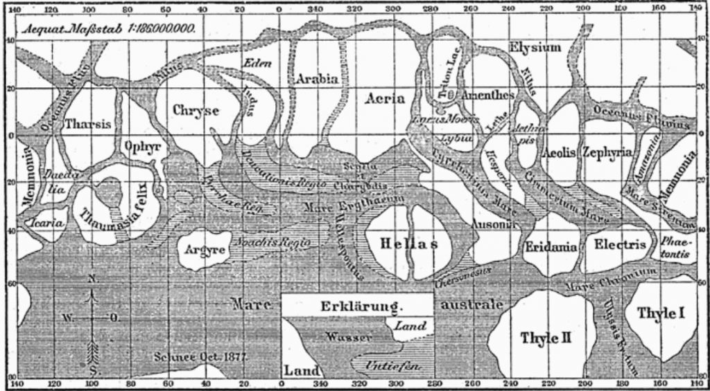 Meyers Konversations-Lexikon map of Mars (1888)