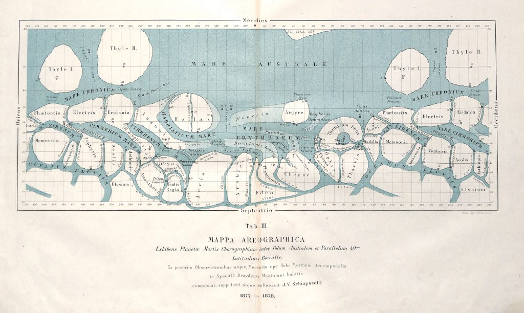 Mars Maps by Schiaparelli (1877-1890)