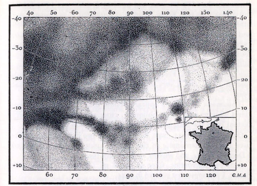 Mars compared to France map (Antoniadi 1930)