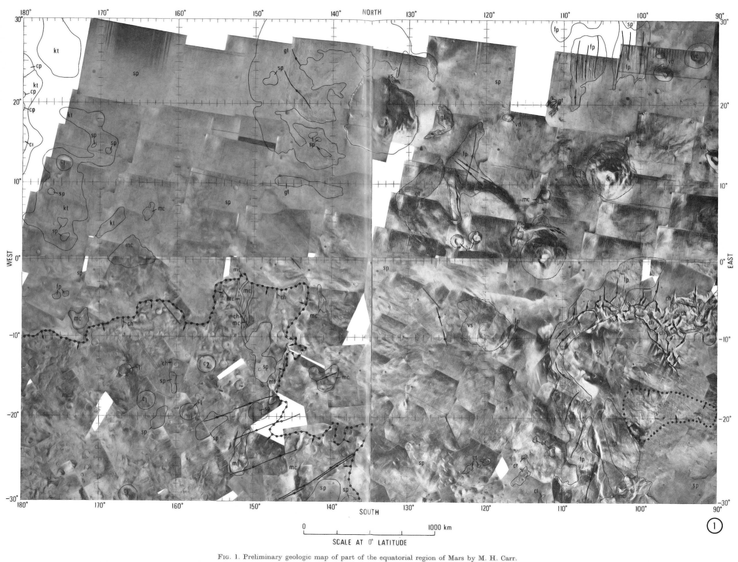 The First Geologic Sketch Maps of the Equatorial Region of Mars (1972)