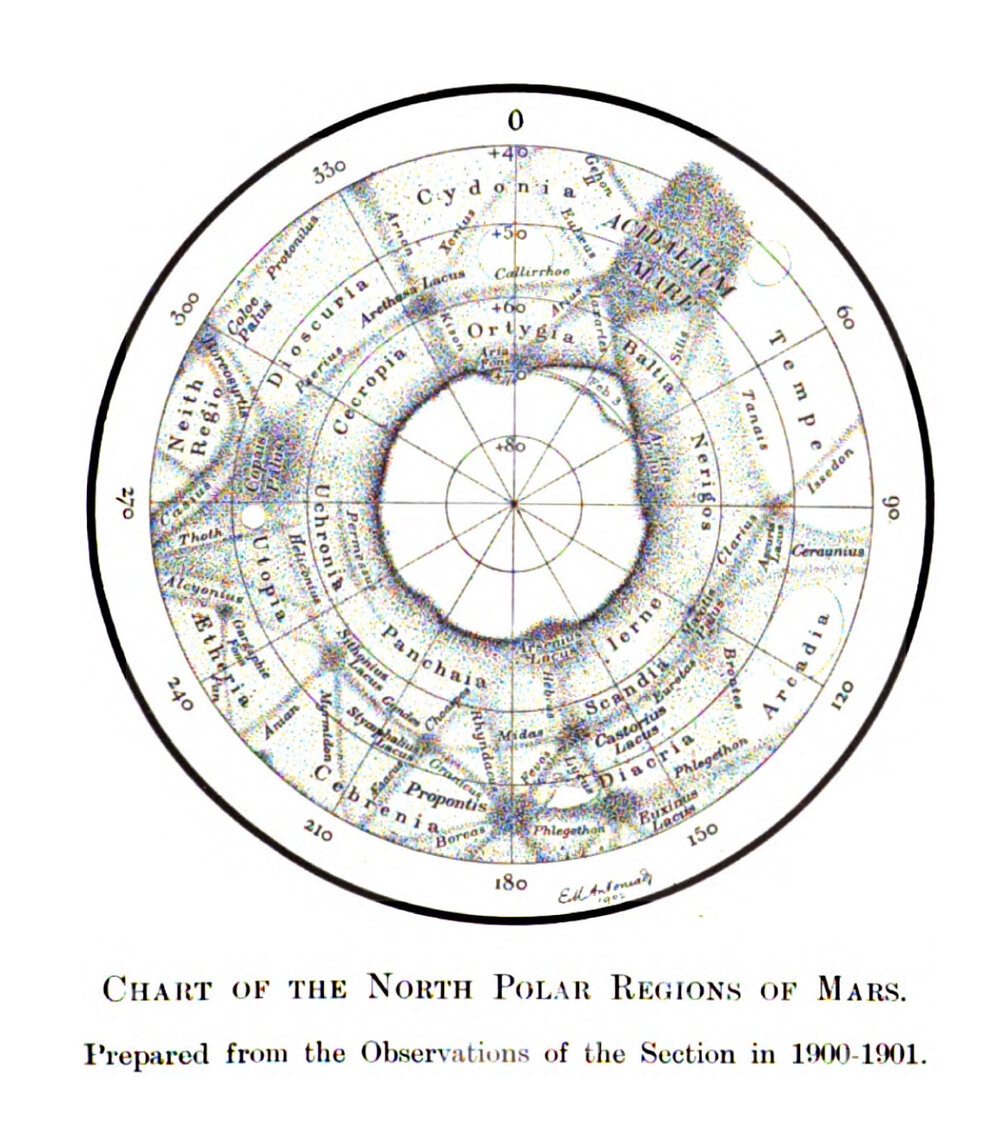 Chart on the North Polar regions of Mars 1900-1901