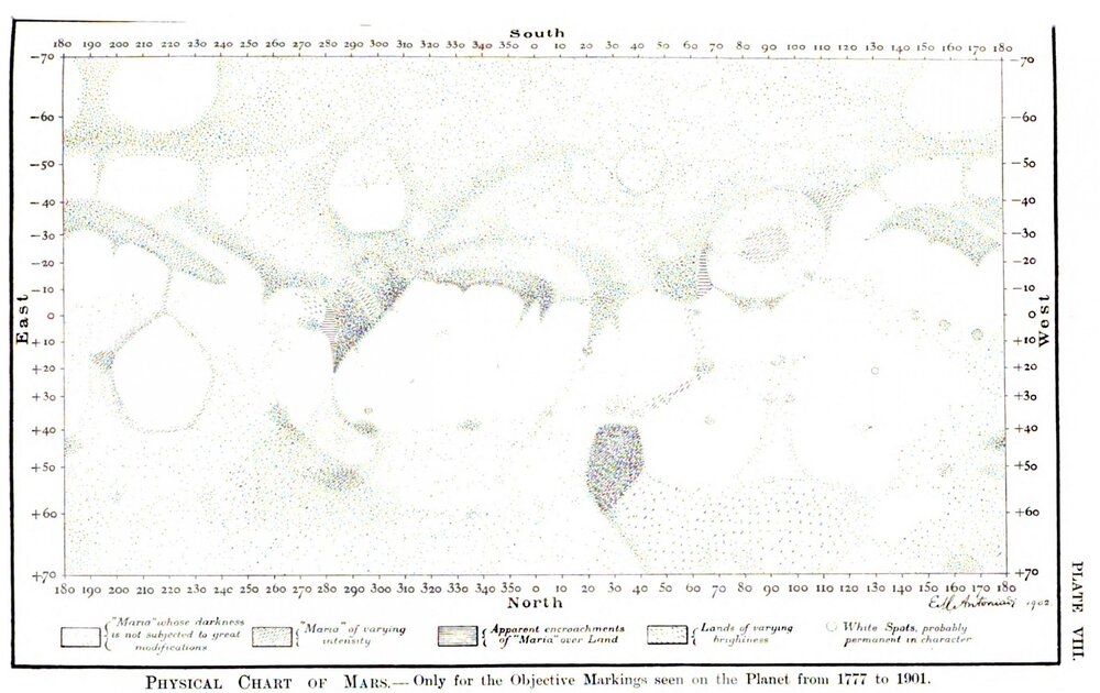 Chart of Mars Only for the objective markings seen on the planet from 1777 to 1901