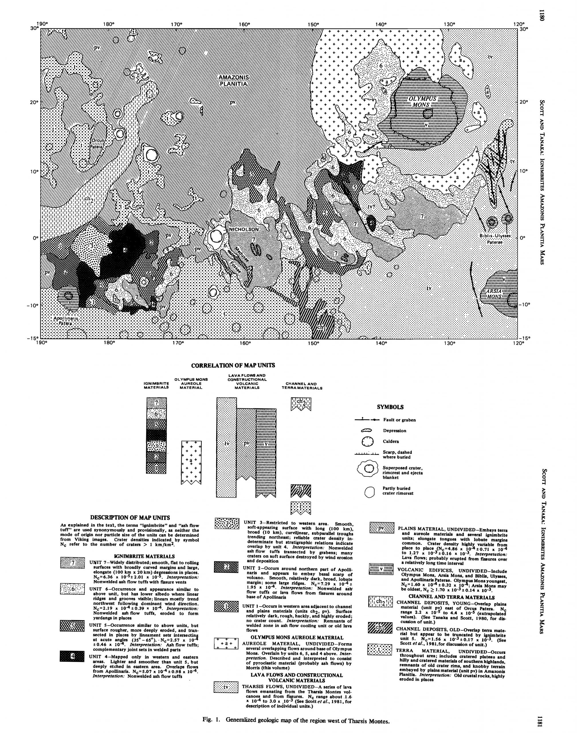 Generalized geologic map of the region West of Tharsis Montes