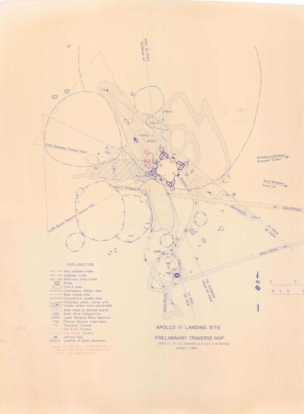 Apollo 11 landing site Preliminary traverse map