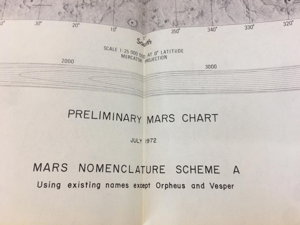 Preliminary Mars chart, using existing names except Orpheus an Vesper