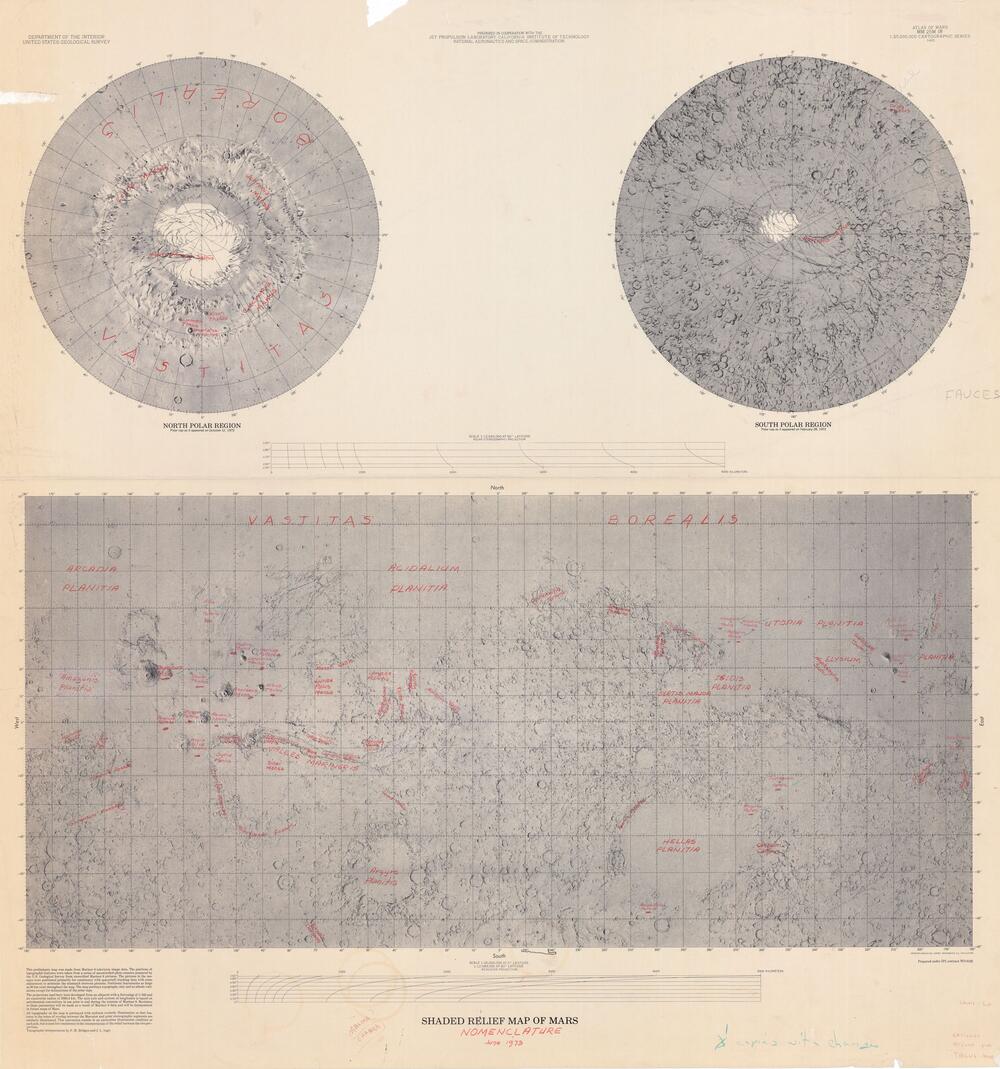 Shaded Relief map of Mars (with nomenclature)