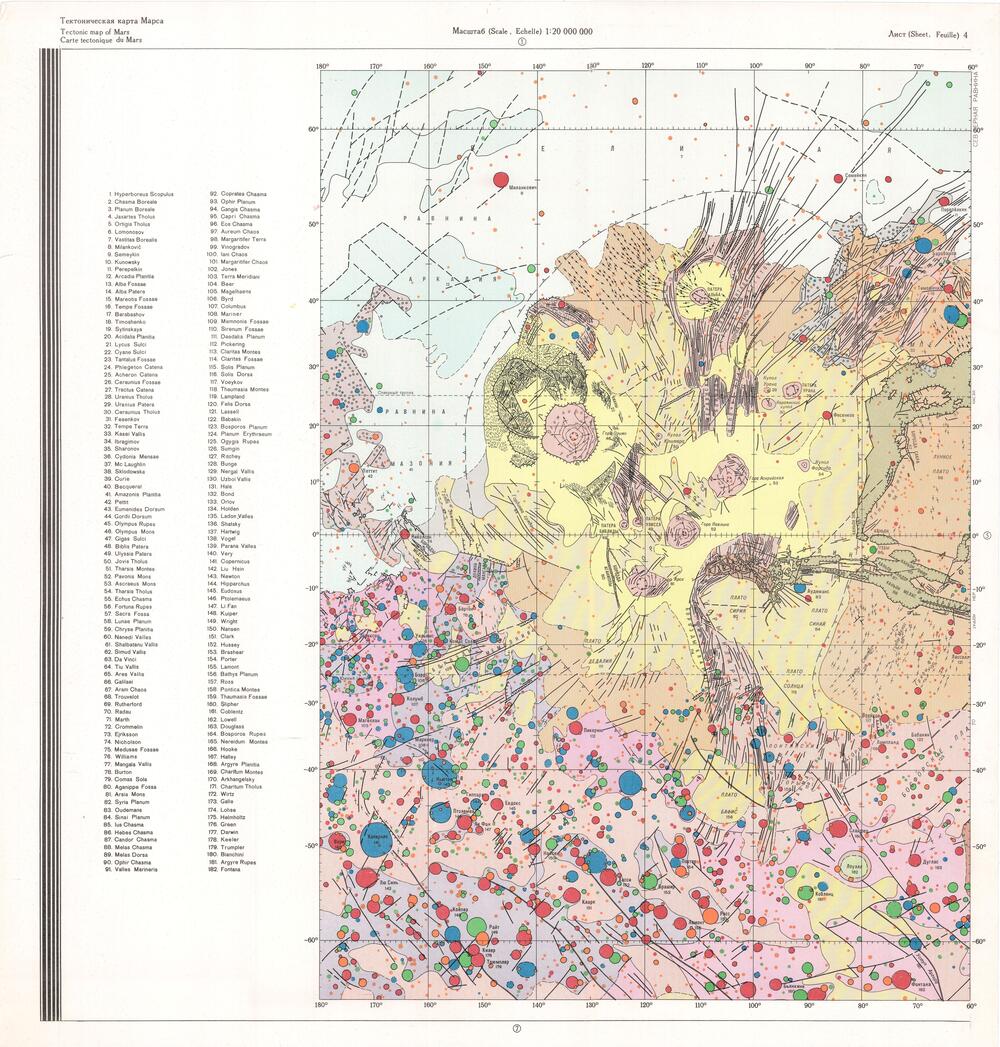 Tectonic map of Mars, Carte tectonique du Mars, тектоническая карта марса