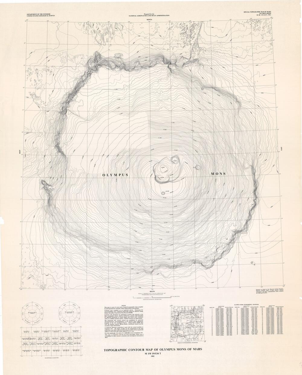 Topographic Contour Map of Olympus Mons of Mars