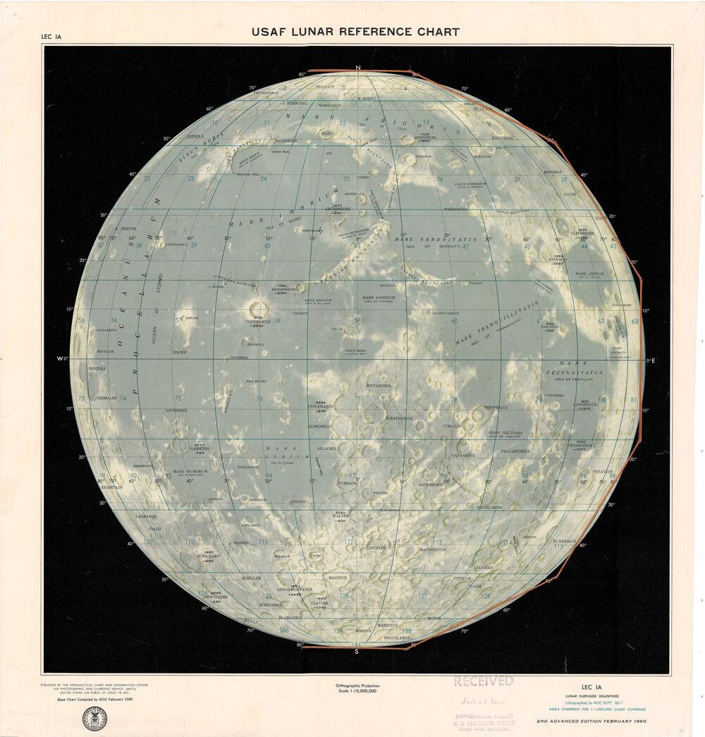 USAF Lunar Reference Chart - Lunar Earthside Hemisphere, 2nd advanced edition