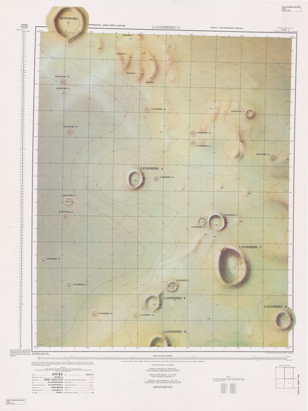 Topographic Lunar Map - Landsberg C Sheet 1, Edition 1-AMS, Preliminary Printing