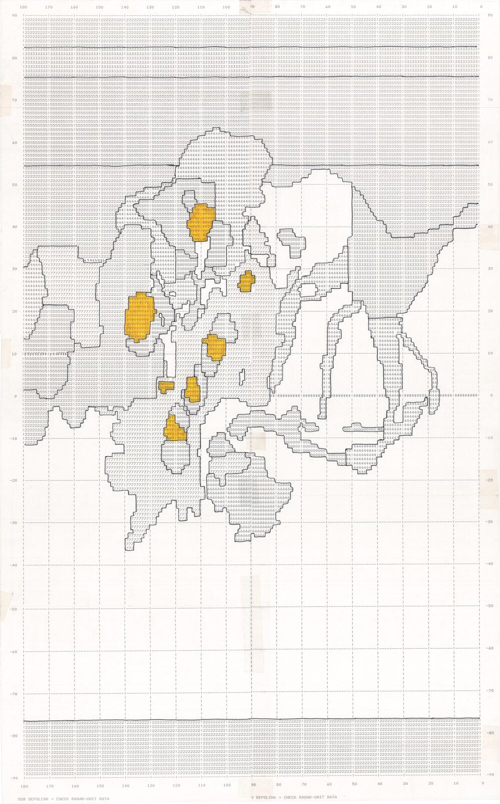 Mars numerical map (radar?) on matrix printer