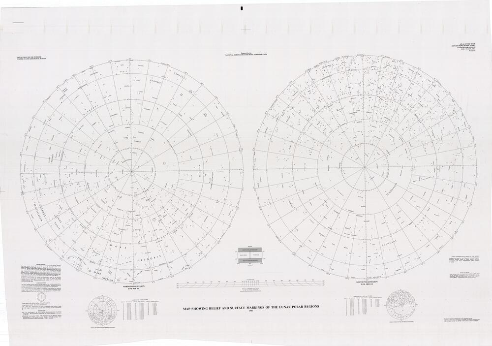 Map Showing Relief and Surface Markings of the Lunar Polar Regions nomenclature overlay
