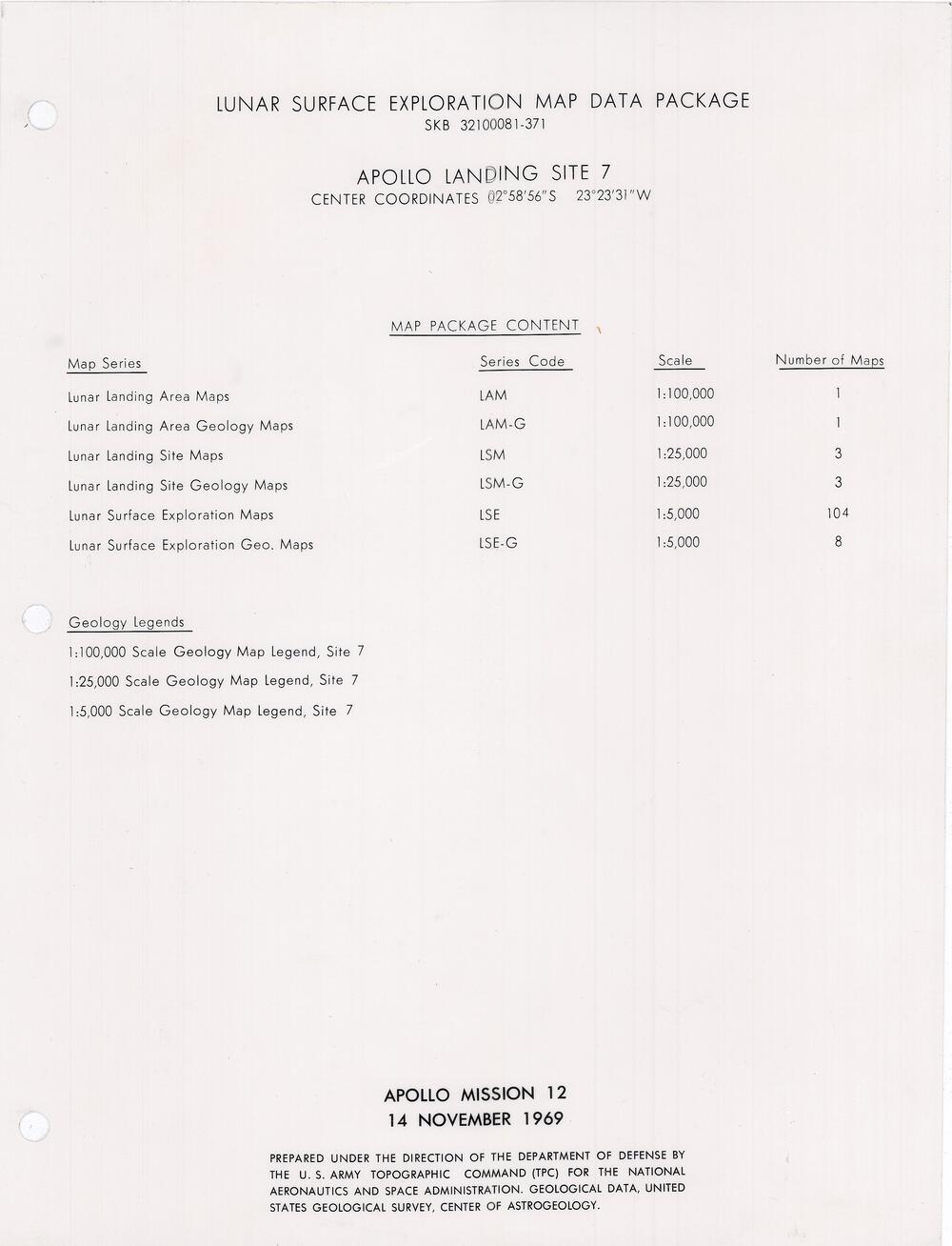 Lunar Surface Exploration Map Data Package Apollo Landing Site 7