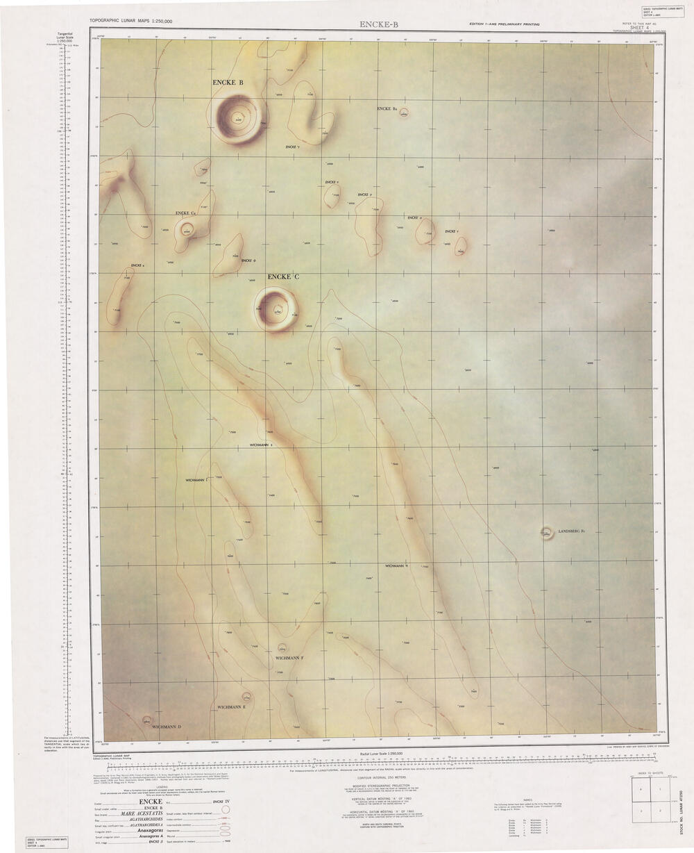 Topographic Lunar Map - Encke-B Sheet 4, Edition 1-AMS, Preliminary printing