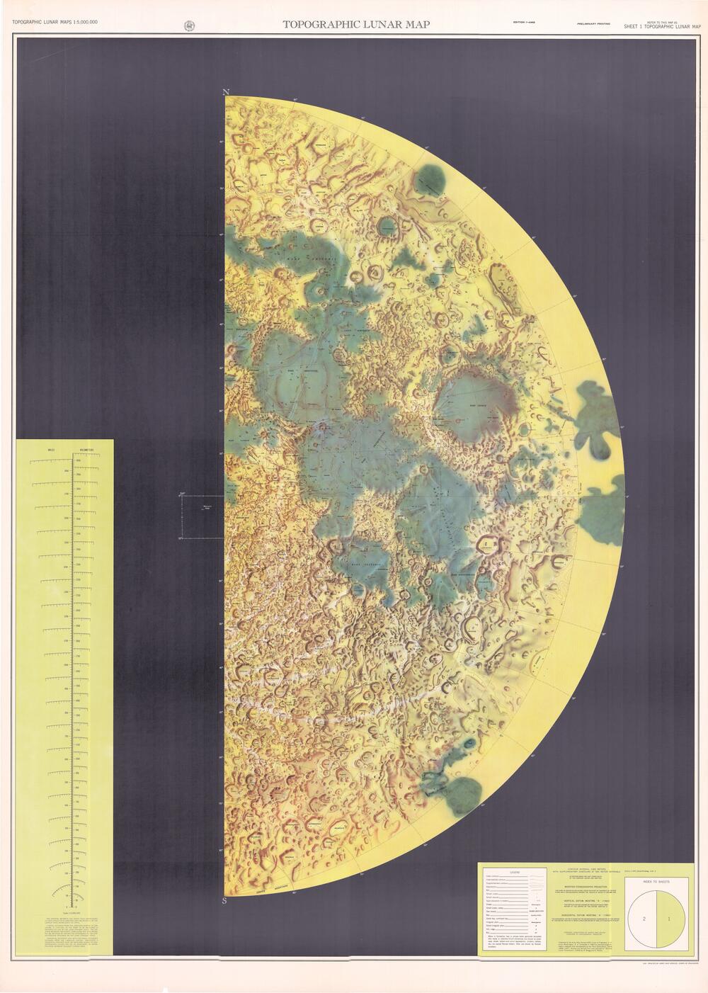 Topographic Lunar Map Sheet 1 - Pictorial Rrelief Printing