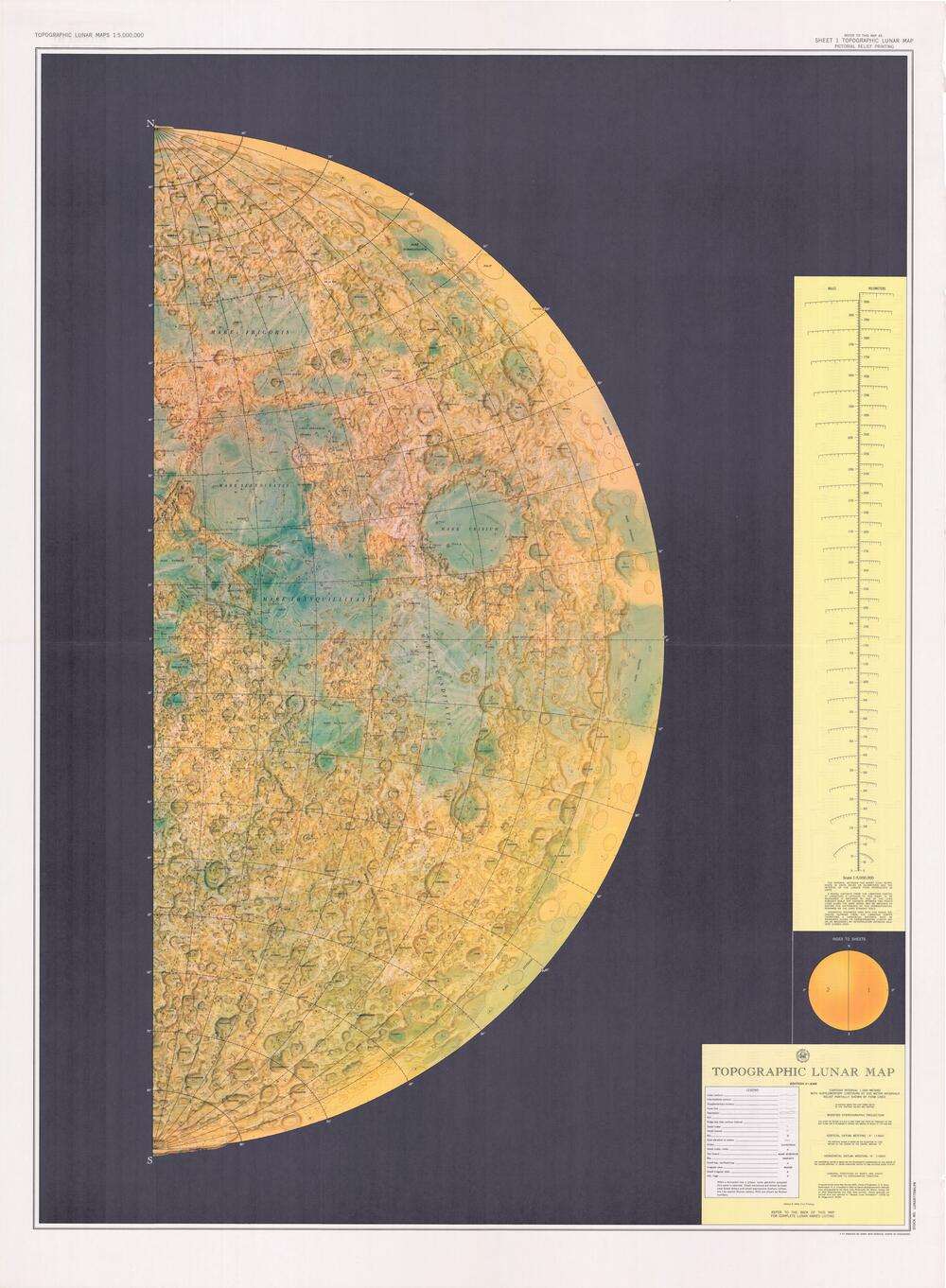 Topographic Lunar Map Sheet 1 - Pictorial Rrelief Printing, Edition 2-AMS