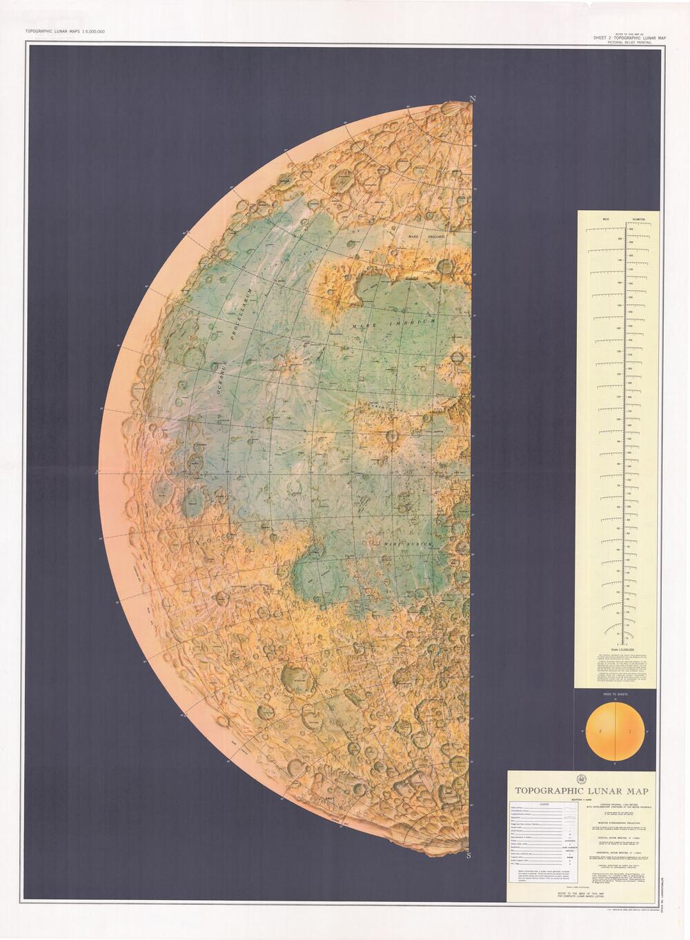 Topographic Lunar Map Sheet 2 - Pictorial Rrelief Printing, Edition 1-AMS