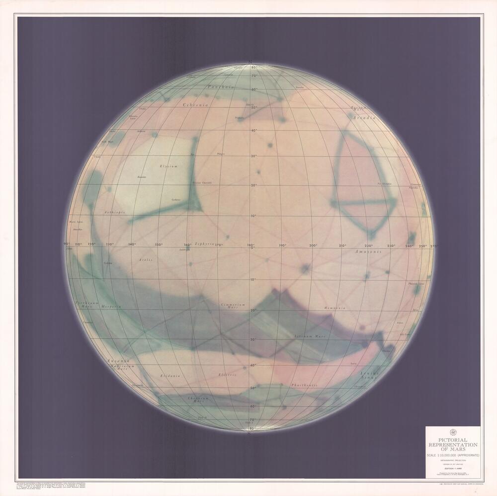 Pictorial Representation of Mars, Centered on 180 longitude