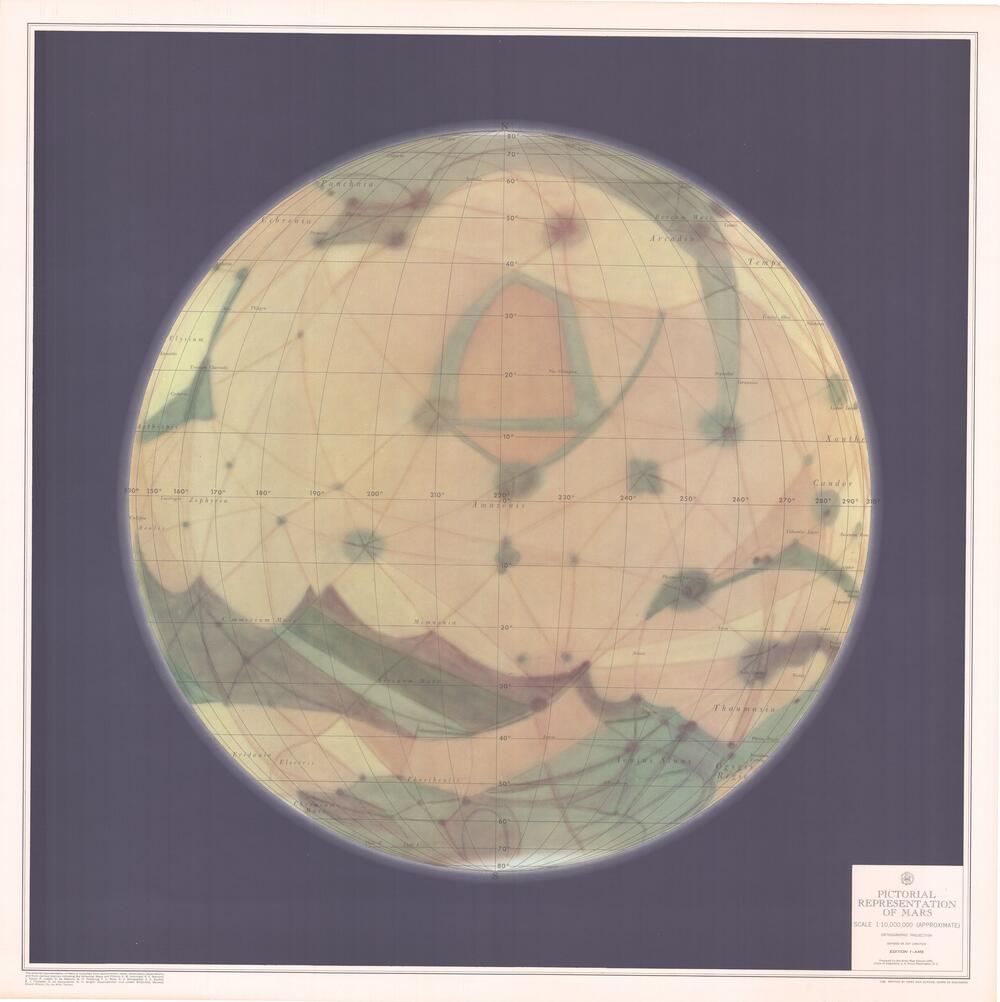 Pictorial Representation of Mars, Centered on 220 longitude