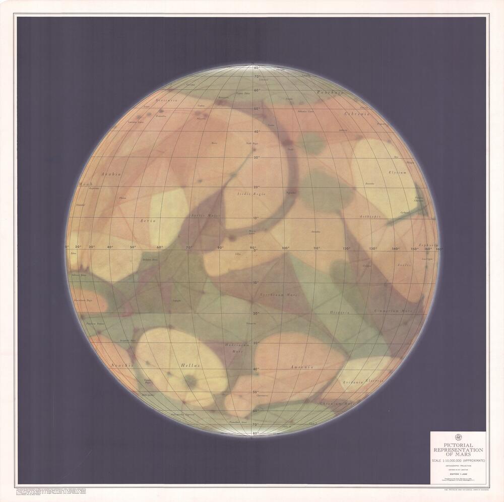 Pictorial Representation of Mars, Centered on 90 longitude