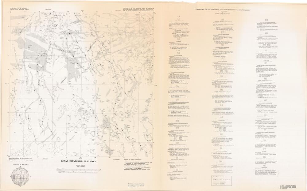Lunar equatorial base map I = Preliminary terrain map of the Lunar equatorial belt
