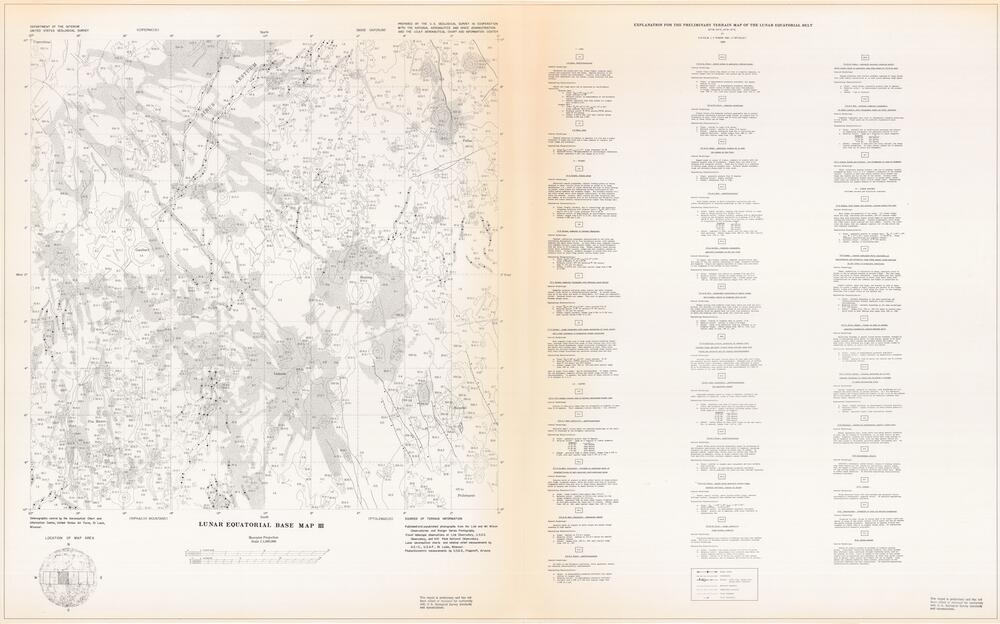 Lunar equatorial base map III = Preliminary terrain map of the Lunar equatorial belt