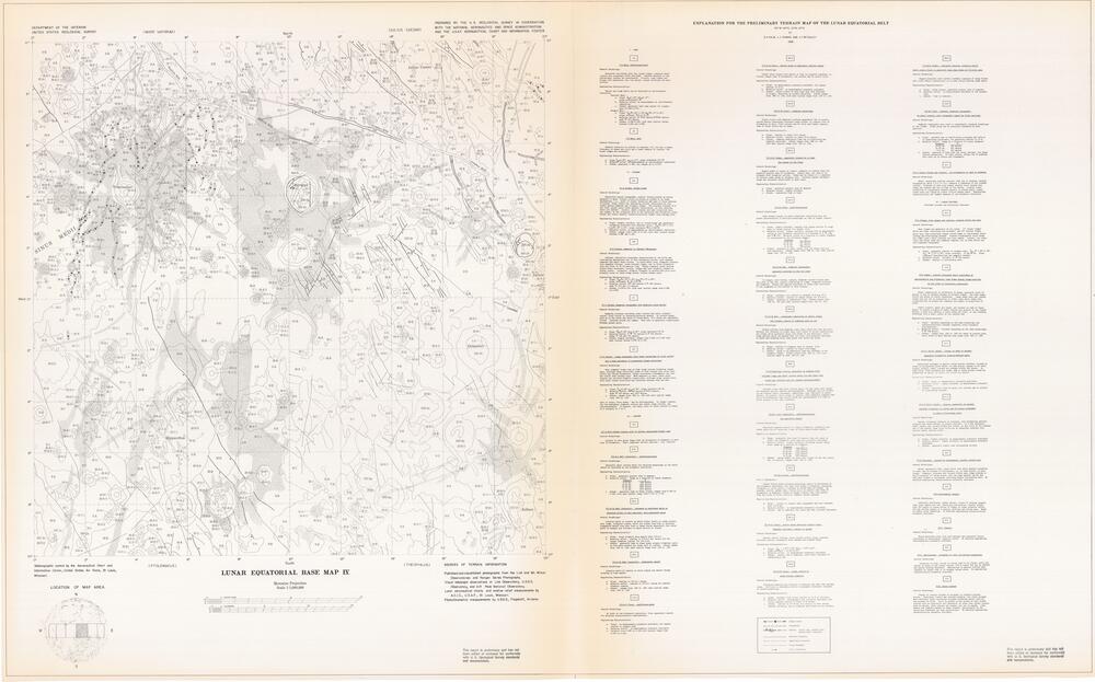 Lunar equatorial base map IV = Preliminary terrain map of the Lunar equatorial belt