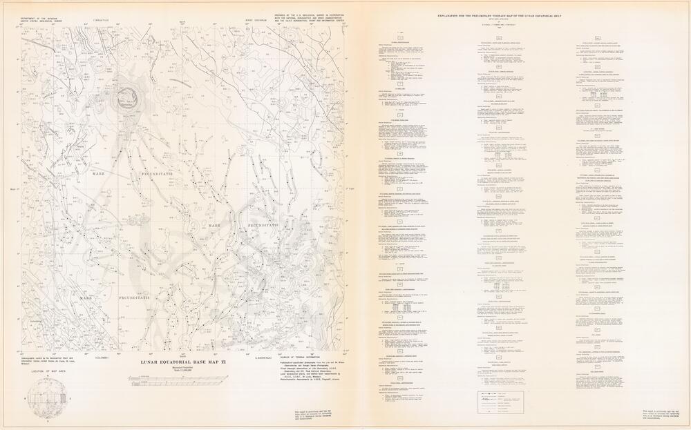 Lunar equatorial base map VI = Preliminary terrain map of the Lunar equatorial belt
