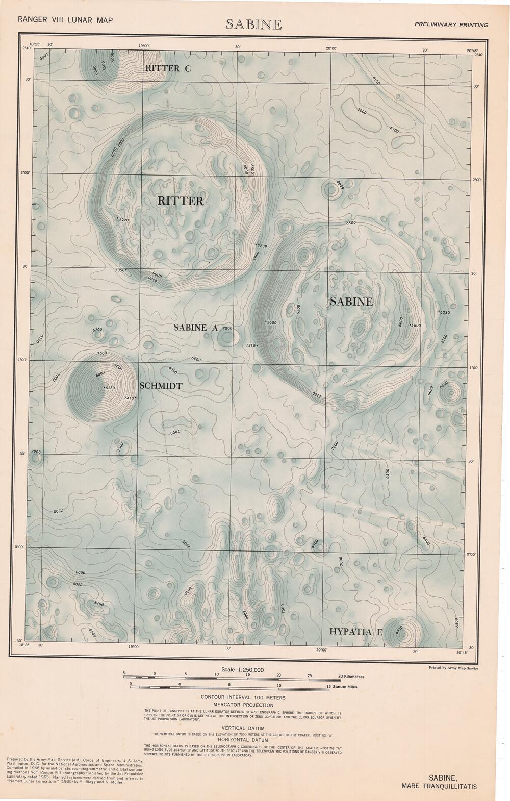 Ranger VIII Lunar Map - Sabine, preliminary printing