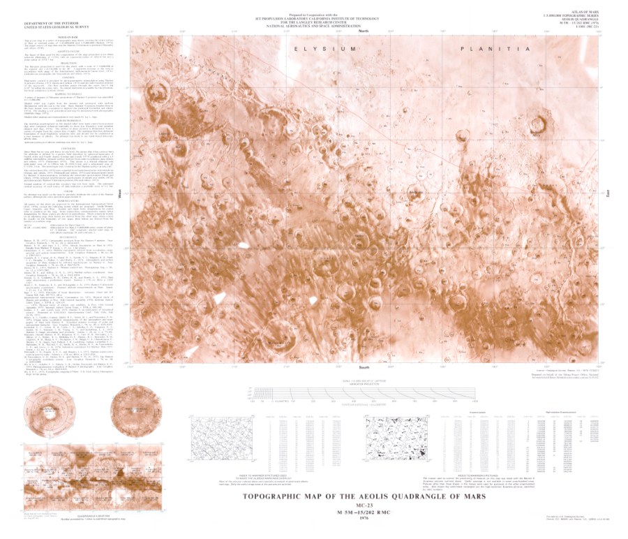 Topographic Map of the Aeolis Quadrangle of Mars
