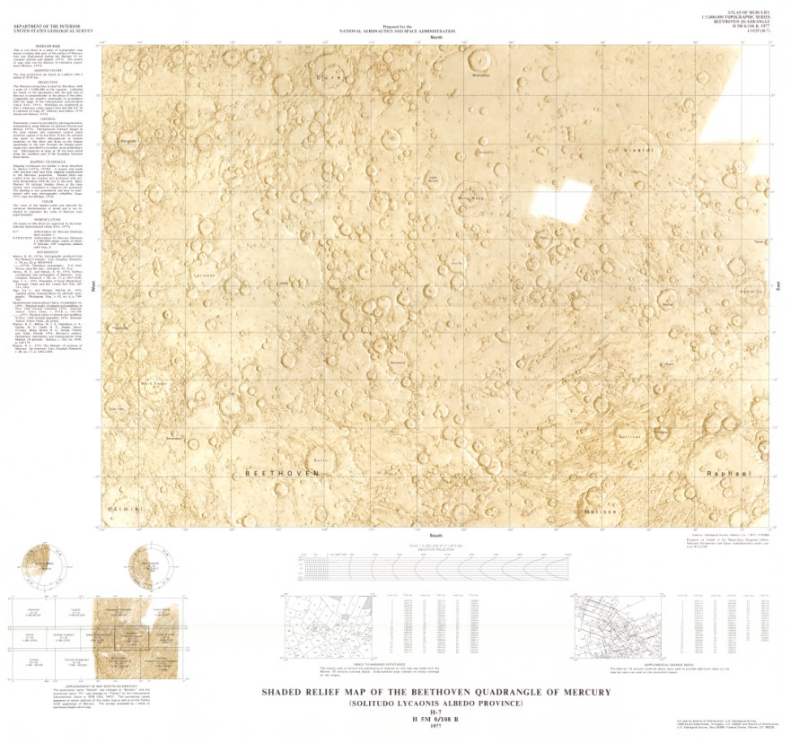 Shaded Relief Map of the Beethoven Quadrangle of Mercury (Solitudo Lycaonis albedo province)