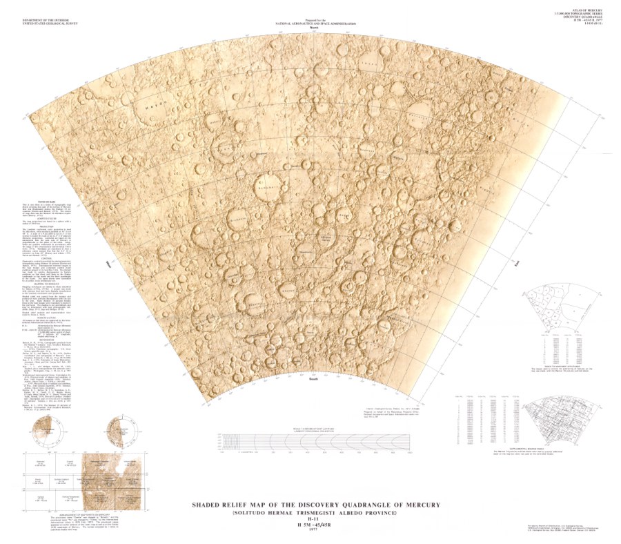 Shaded Relief Map of the Discovery Quadrangle of Mercury (Solitudo Hermae Trismegisti albedo province)