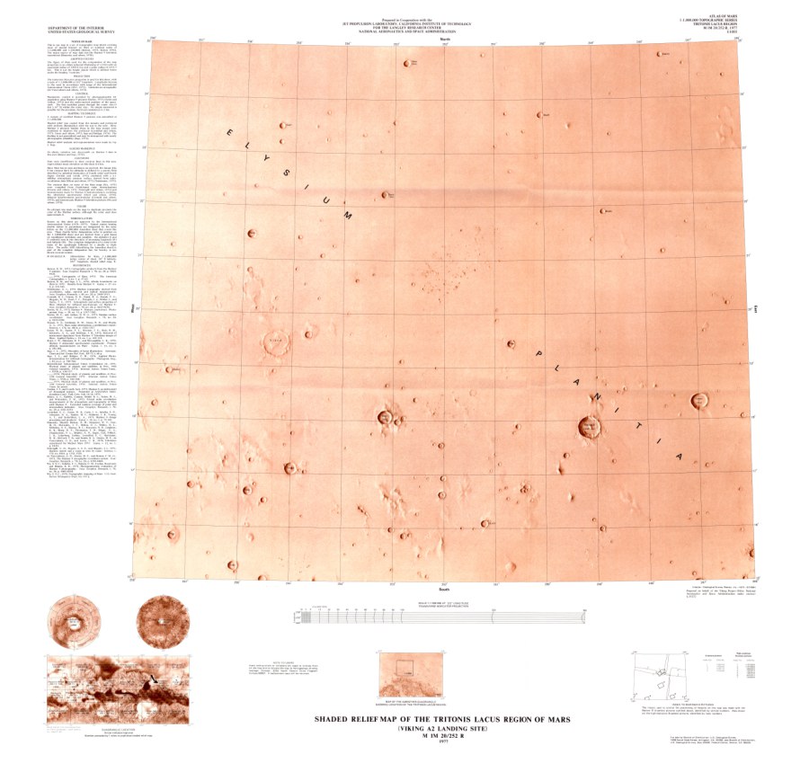 Shaded Relief Map of the Tritonis Lacus Region of Mars (Viking A2 Landing Site)
