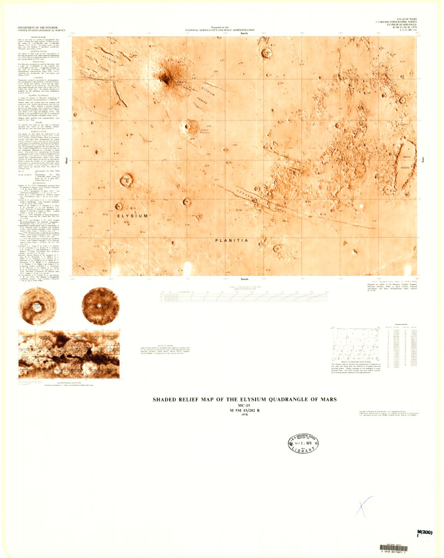 Shaded Relief Map of the Elysium Quadrangle of Mars