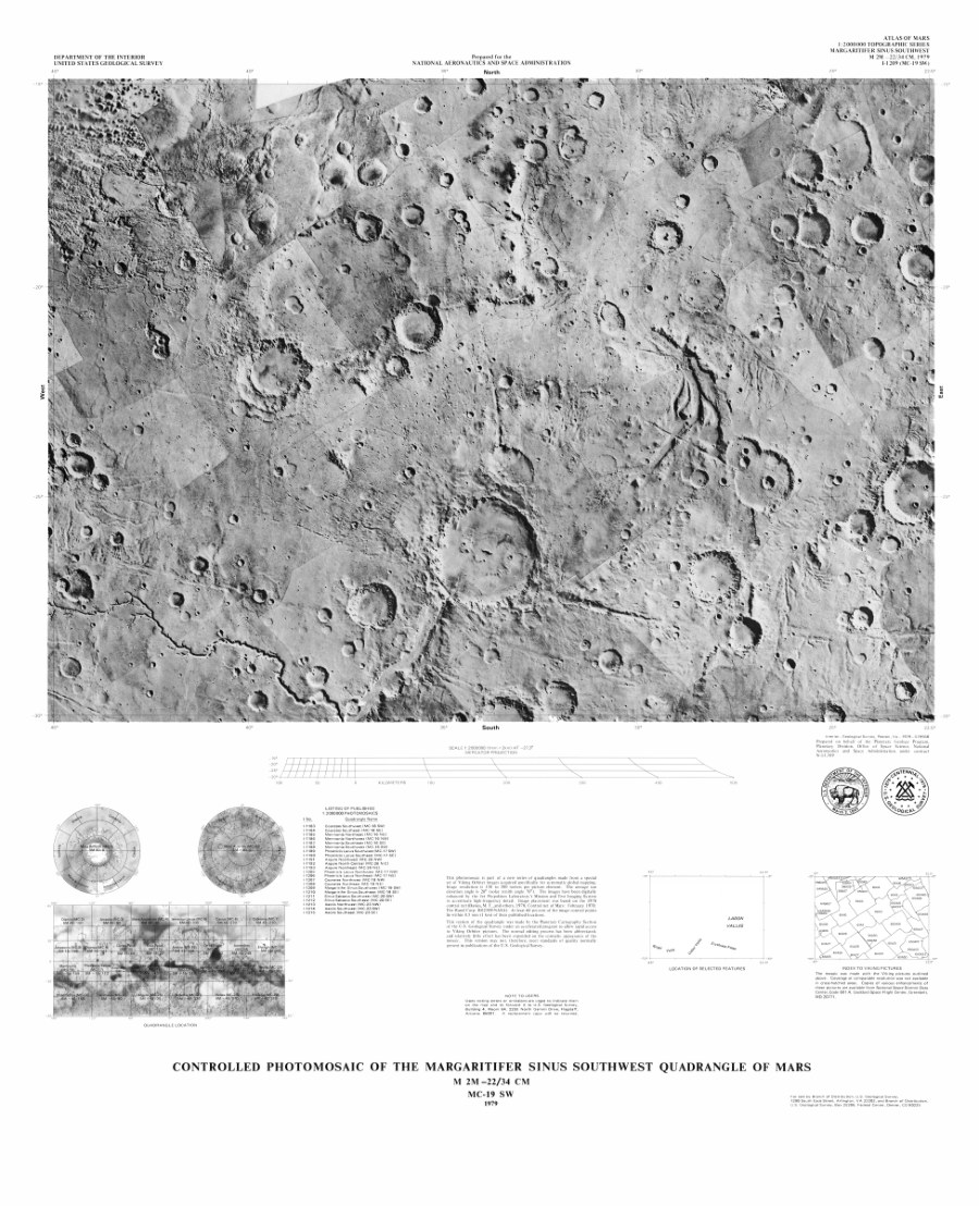 Controlled Photomosaic of the Margaritifer Sinus Southwest Quadrangle of Mars