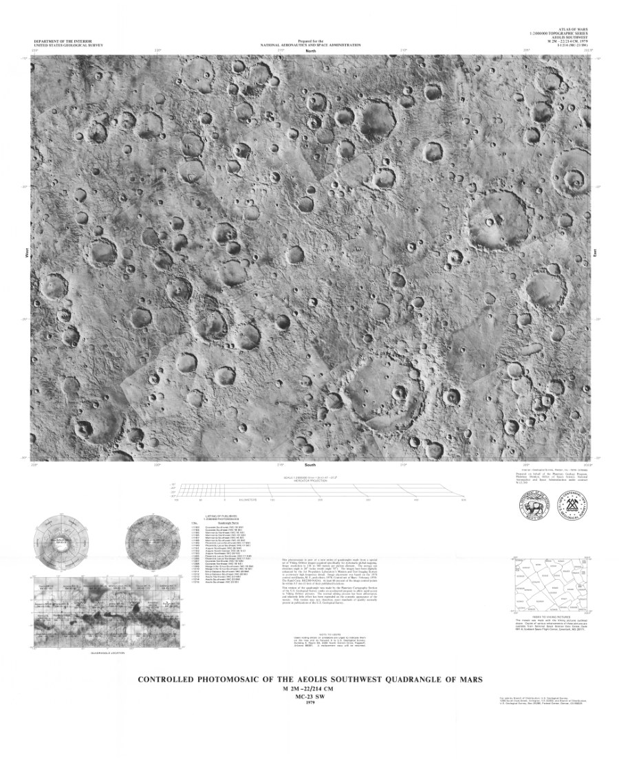 Controlled Photomosaic of the Aeolis Southwest Quadrangle of Mars