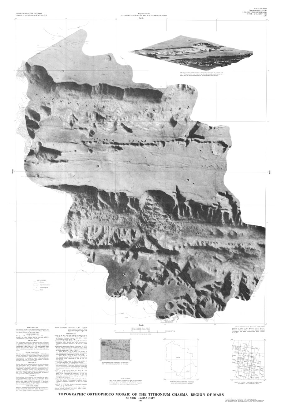 Topographic Orthophoto Mosaic of the Tithonium Chasma Region of Mars