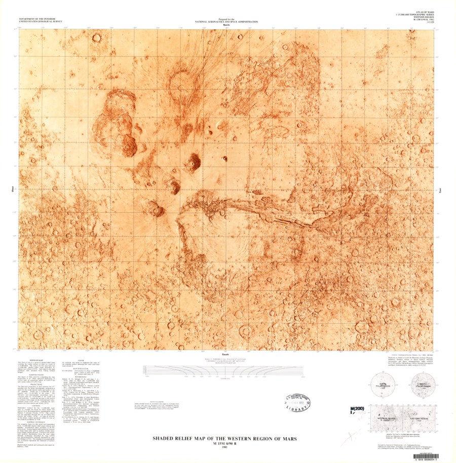 Shaded Relief Map of the Western Region of Mars