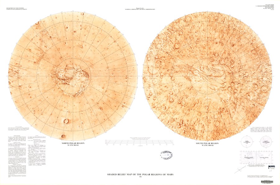 Shaded Relief Map of the Polar Regions of Mars