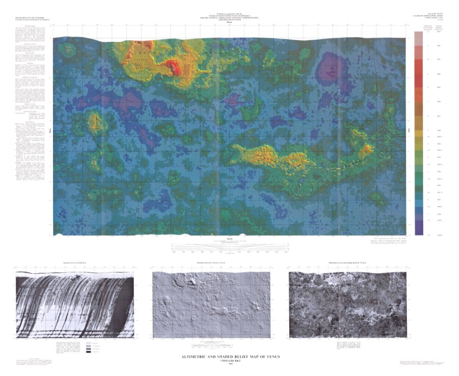 Altimetric and Shaded Relief Map of Venus