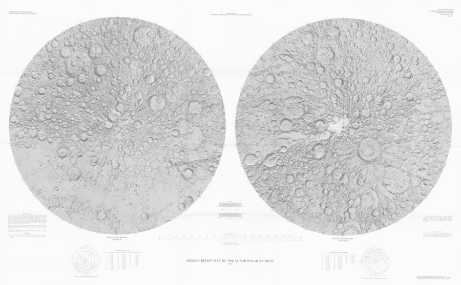 Shaded Relief Map of the Lunar Polar Regions