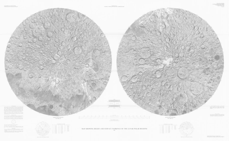 Shaded Relief Map of the Lunar Polar Regions