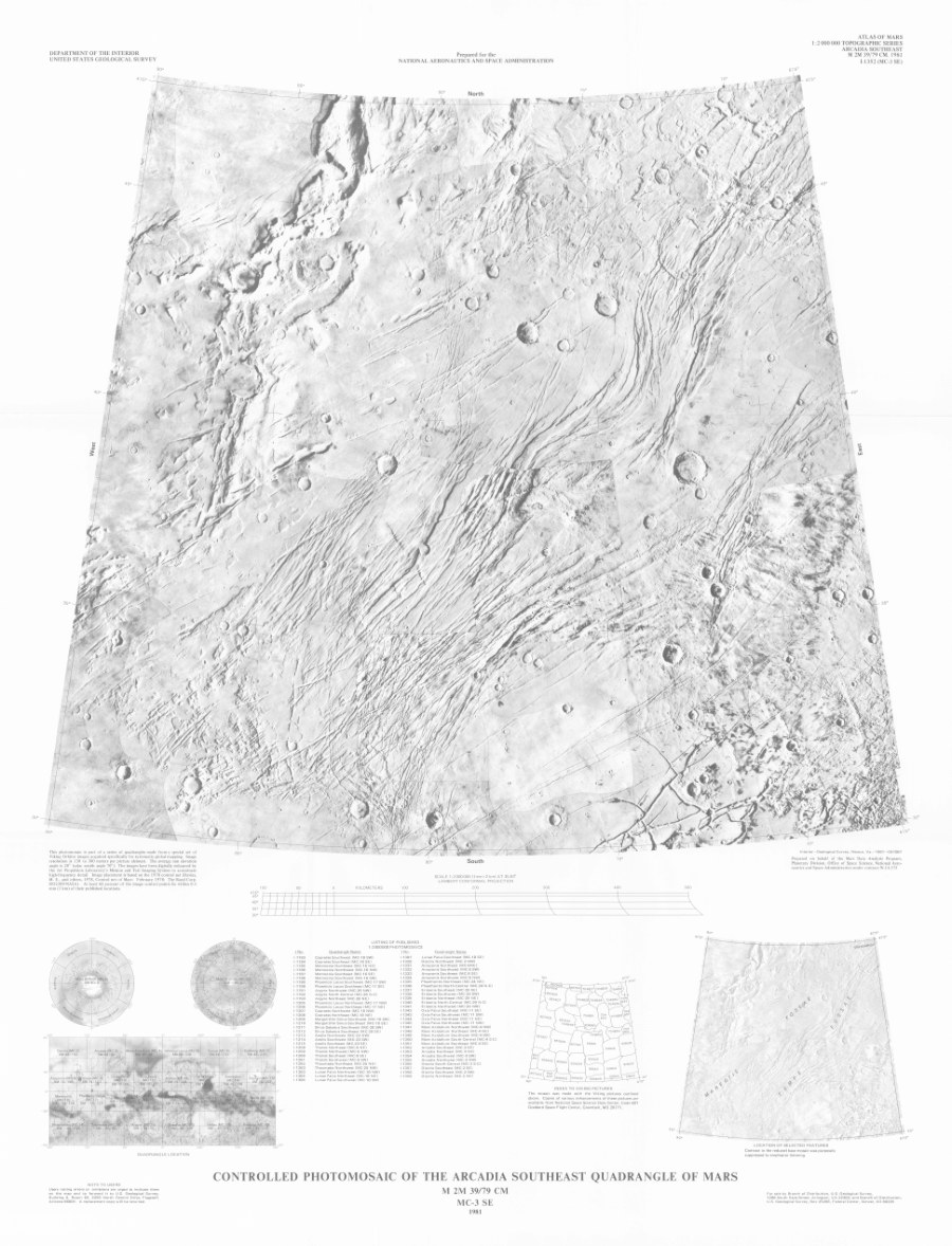 Controlled Photomosaic of the Arcadia Southeast Quadrangle of Mars