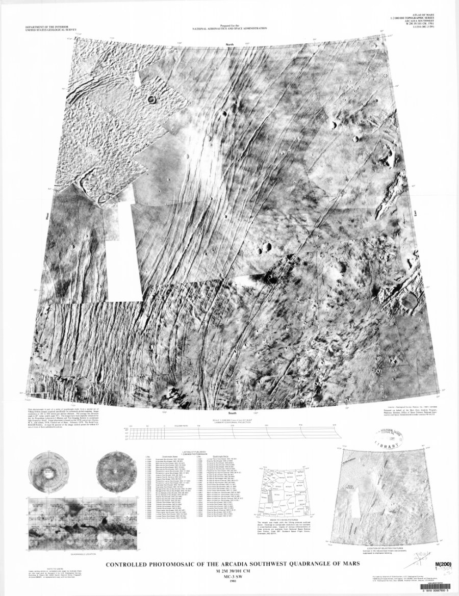 Controlled Photomosaic of the Arcadia Southwest Quadrangle of Mars