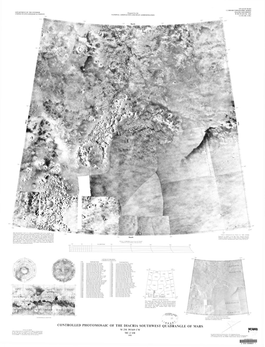 Controlled Photomosaic of the Diacria Southwest Quadrangle of Mars