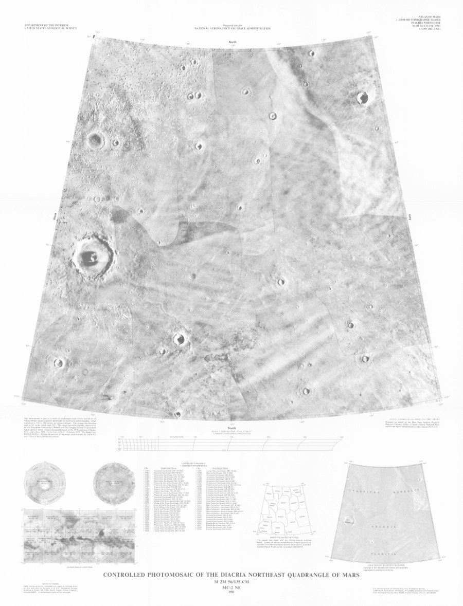 Controlled Photomosaic of the Diacria Northeast Quadrangle of Mars