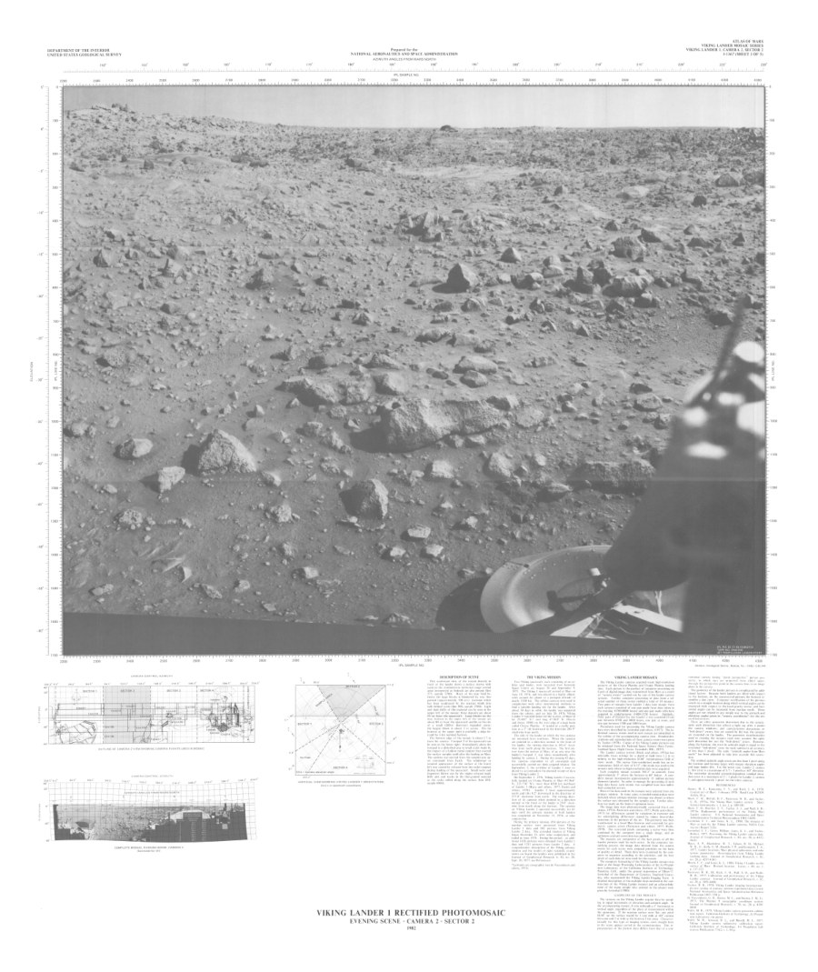 Viking Lander 1 rectified photomosaic Evening scene Camera 2 Sector 1