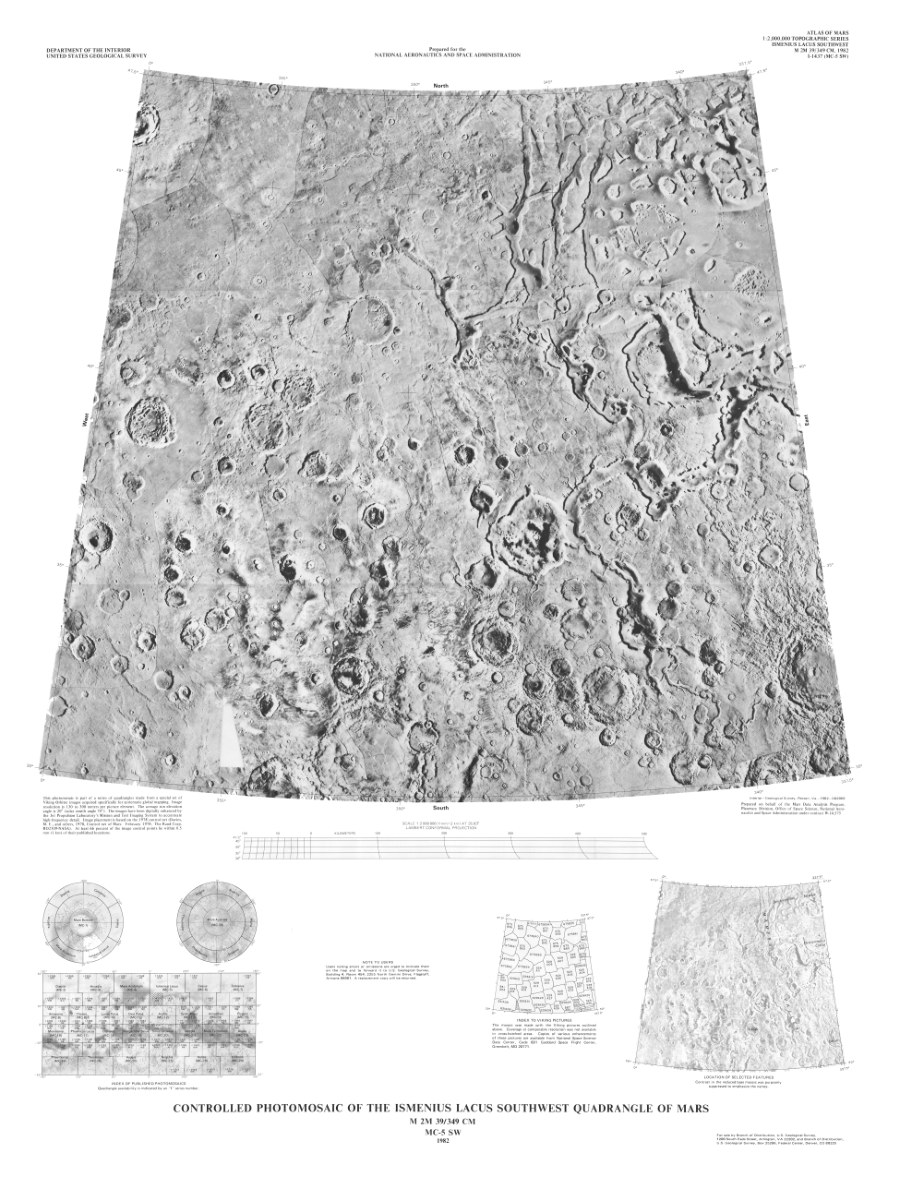 Controlled Photomosaic of the Ismenius Lacus Southwest Quadrangle of Mars