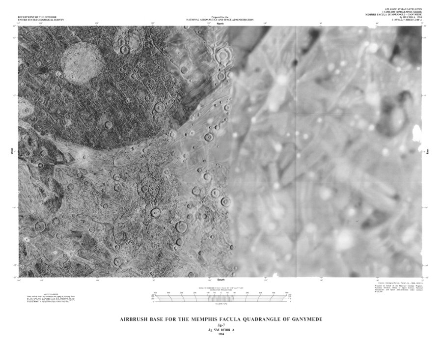 Shaded Relief and Surface Markings of the Memphis Facula Quadrangle of Ganymede