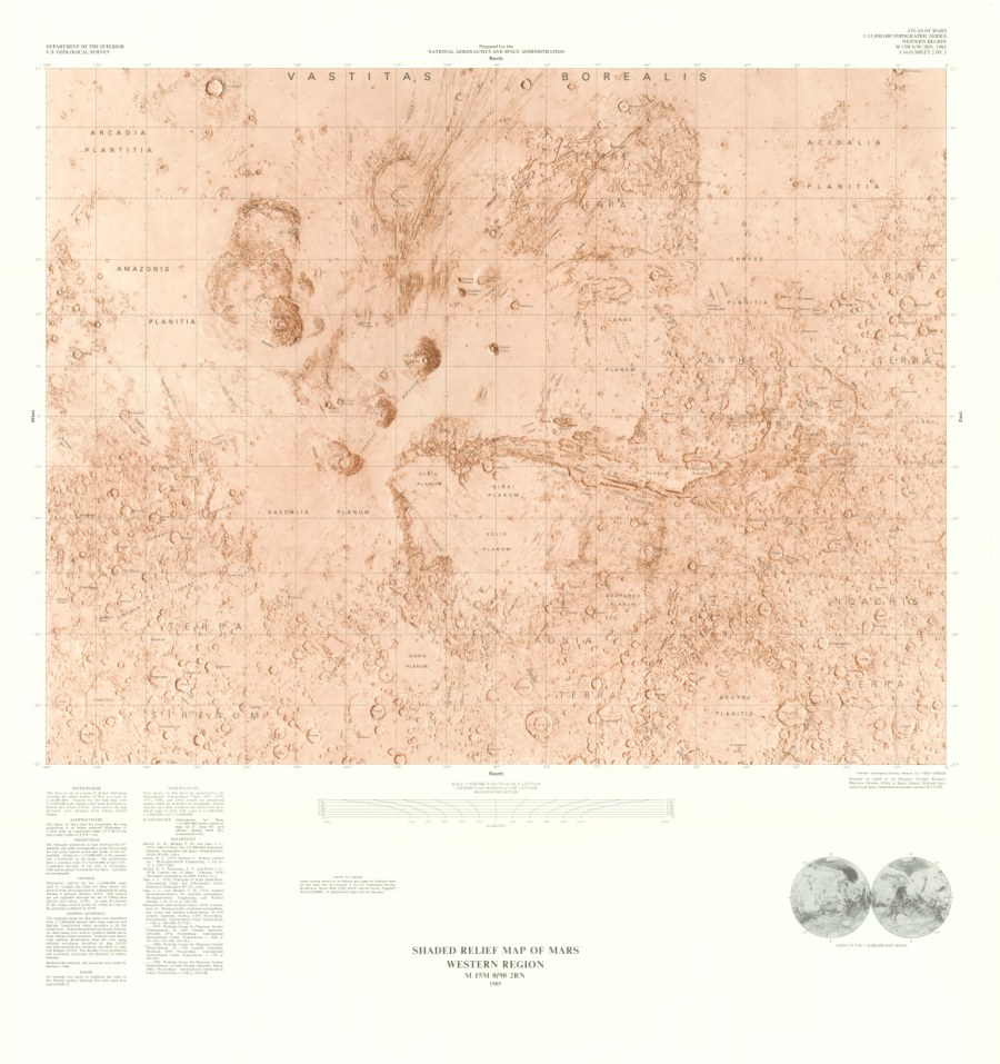 Shaded Relief Map of Mars Eastern Region